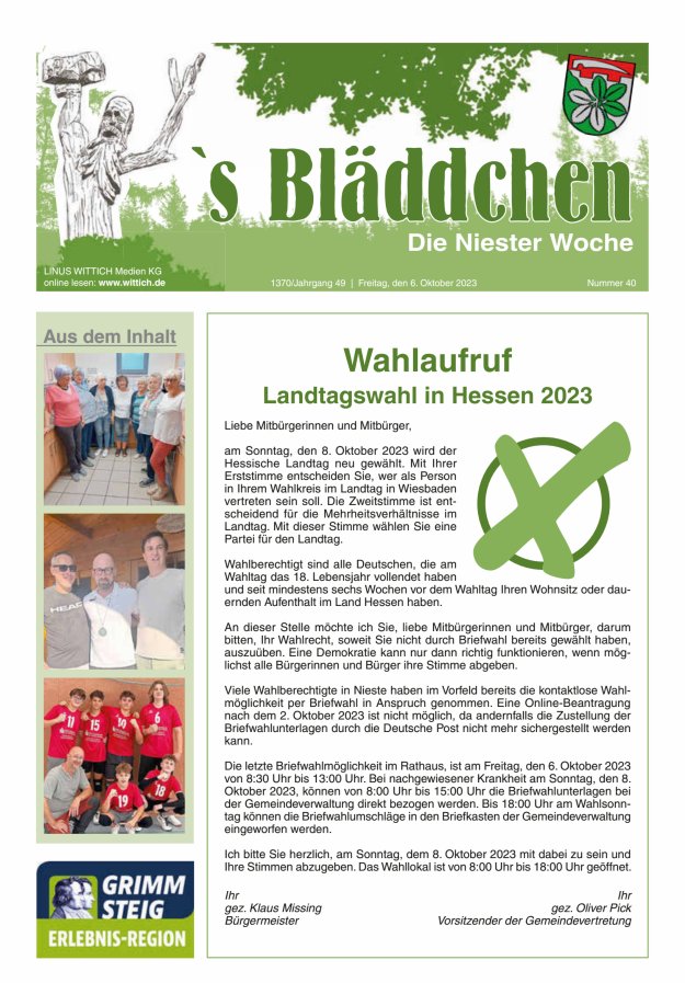 Niester Woche Titelblatt 40/2023