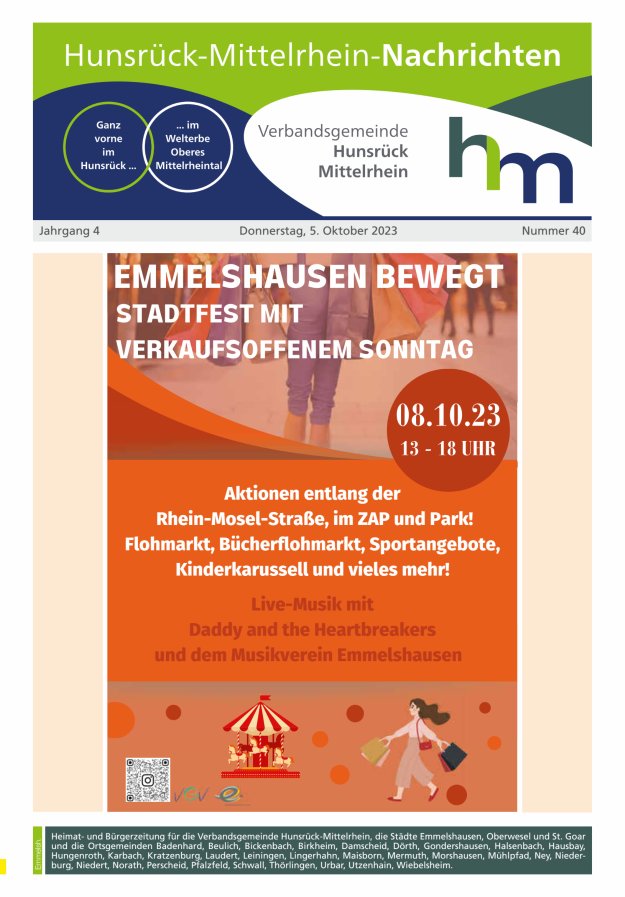 Hunsrück-Mittelrhein Nachrichten Ausgabe Emmelshausen Titelblatt 40/2023