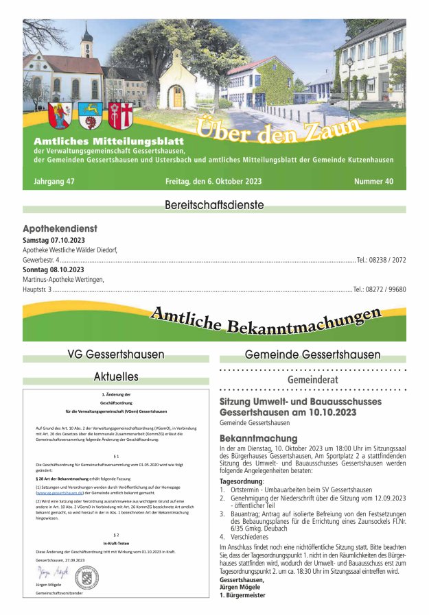 Über den Zaun Titelblatt 40/2023