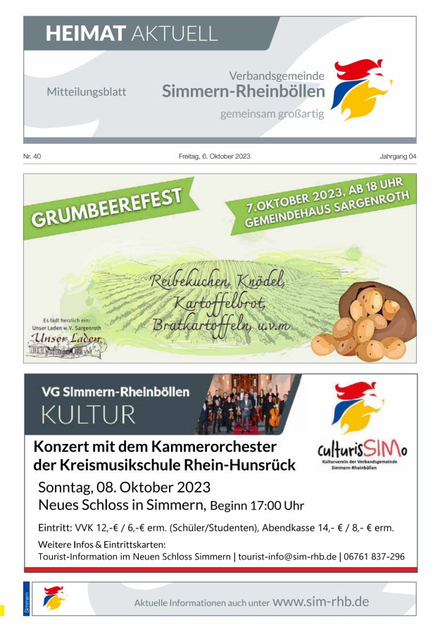 Heimat Aktuell - Mitteilungsbl der VG Simmern-Rheinböllen Ausg Simmern Titelblatt 40/2023