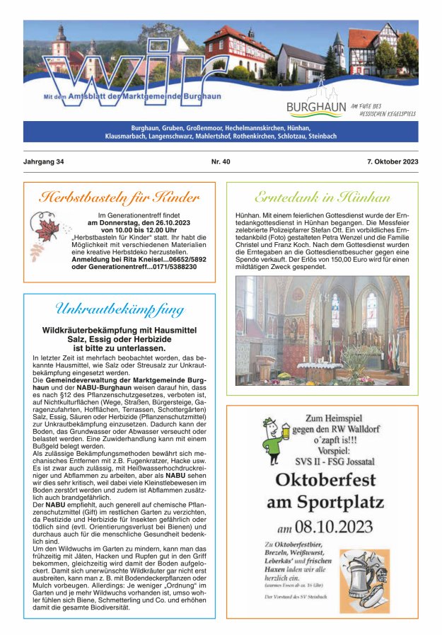 WIR - mit Amtsblatt der Marktgemeinde Burghaun Titelblatt 40/2023