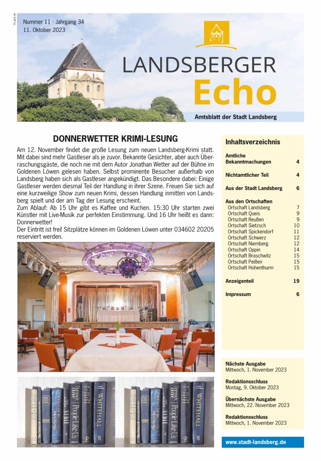Landsberger Echo – Amtsblatt der Stadt Landsberg Titelblatt 11/2023