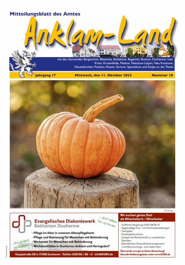 Mitteilungsblatt des Amtes Anklam-Land Titelblatt 10/2023