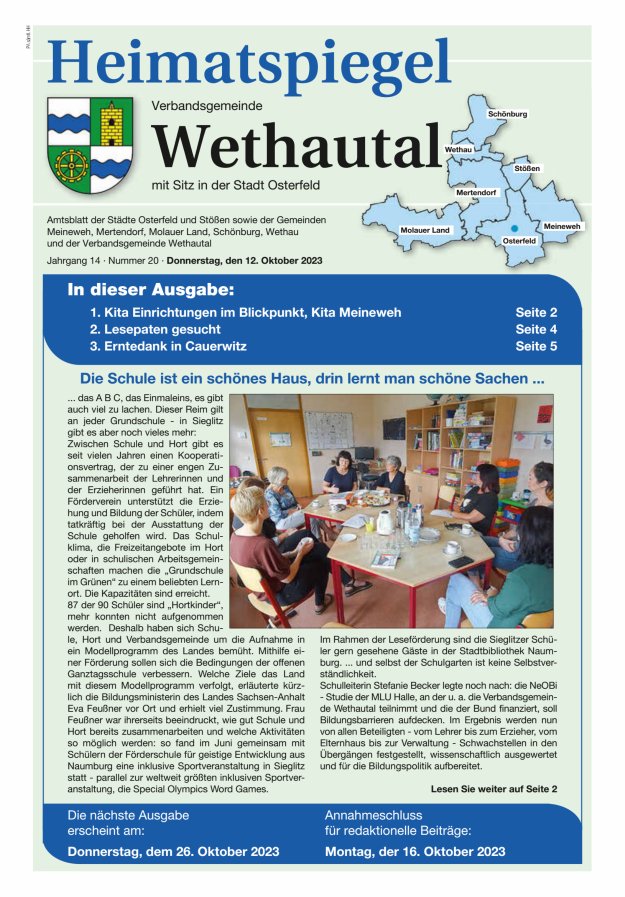 Heimatspiegel Verbandsgemeinde Wethautal mit Sitz in der Stadt Osterfeld Titelblatt 20/2023