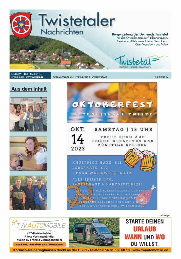 Twistetaler Nachrichten Titelblatt 40/2023