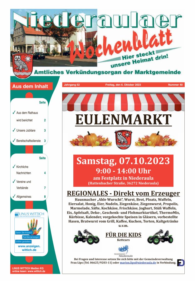 Niederaulaer Wochenblatt Titelblatt 40/2023