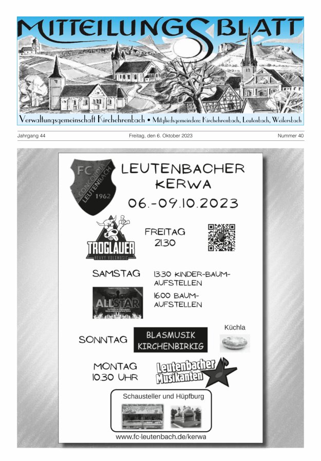 Mitteilungsblatt Verwaltungsgemeinschaft Kirchehrenbach Titelblatt 40/2023