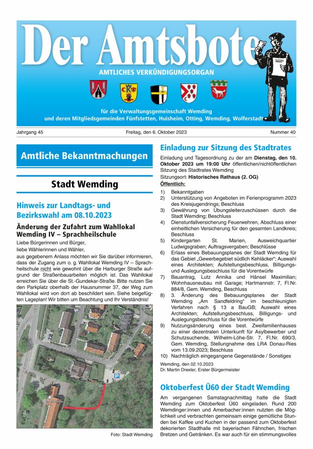 Der Amtsbote - Wemding Verwaltungsgemeinschaft Titelblatt 40/2023