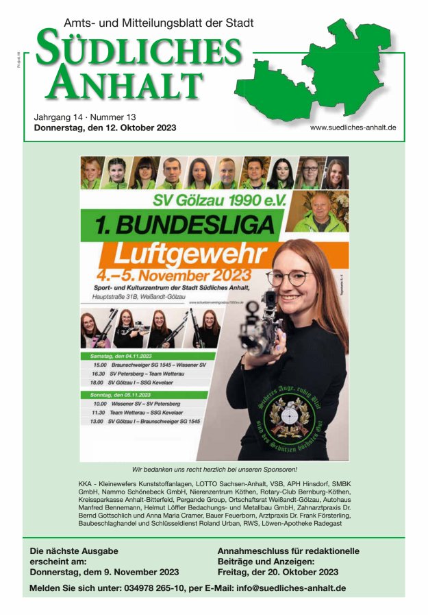 Amts- und Mitteilungsblatt der Stadt Südliches Anhalt Titelblatt 13/2023