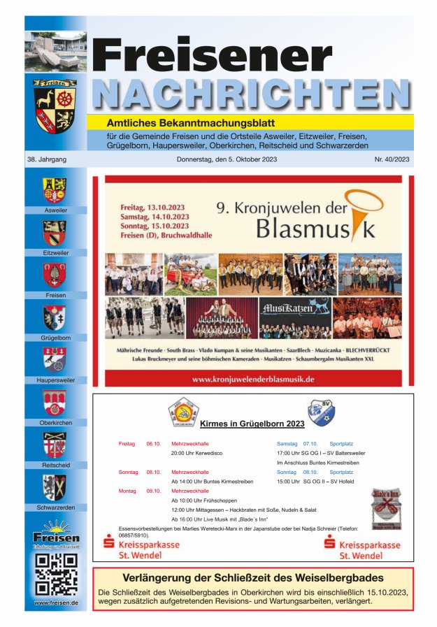 Freisener Nachrichten Titelblatt 40/2023