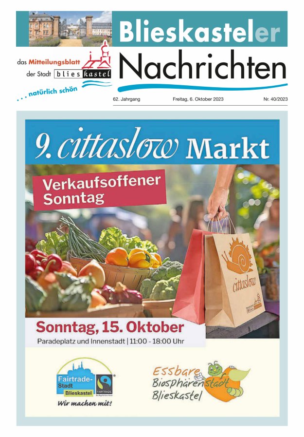 Blieskasteler Nachrichten  Titelblatt 40/2023