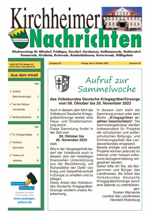Kirchheimer Nachrichten Titelblatt 40/2023