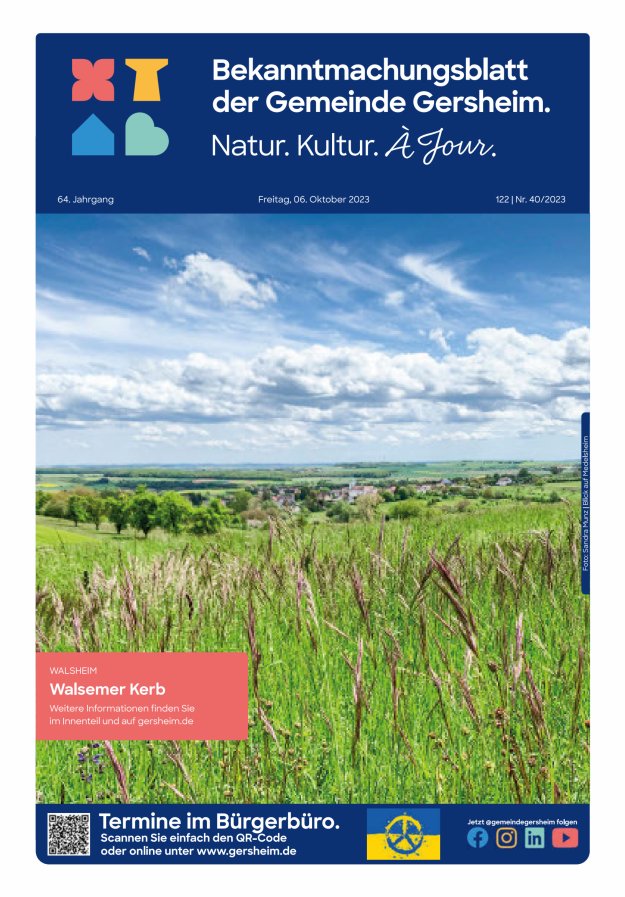 Bekanntmachungsblatt der Gemeinde Gersheim Titelblatt 40/2023