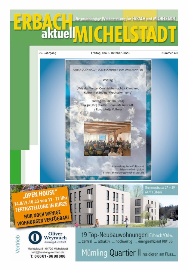 Erbach-Michelstadt aktuell Titelblatt 40/2023