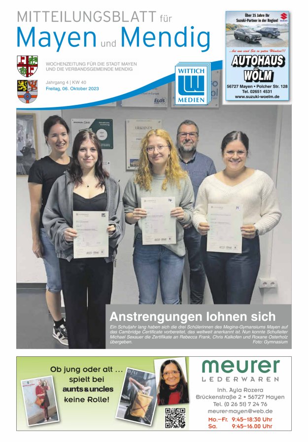 Mitteilungsblatt für Mayen und Mendig Titelblatt 40/2023