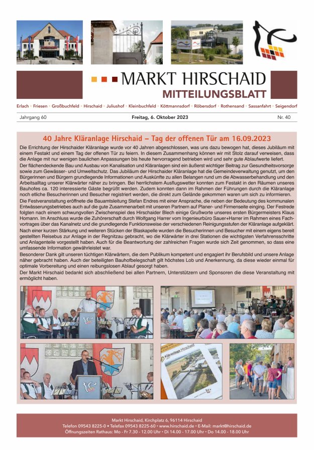 Mitteilungsblatt Markt Hirschaid Titelblatt 40/2023