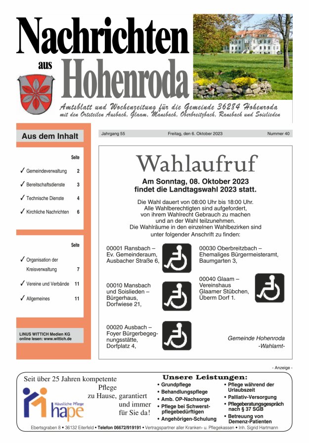 Nachrichten aus Hohenroda Titelblatt 40/2023