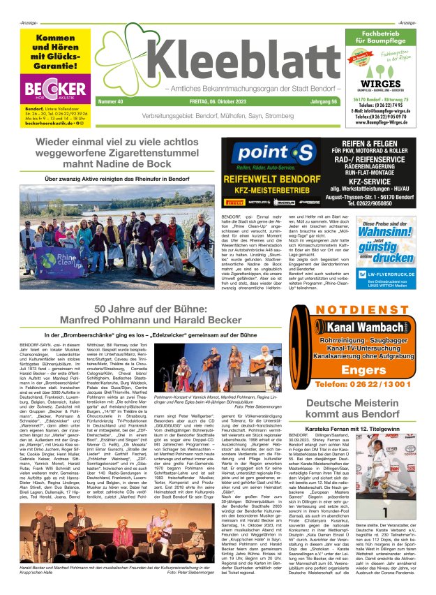 Kleeblatt - Amtliches Bekanntmachungsorgan der Stadt Bendorf Titelblatt 40/2023