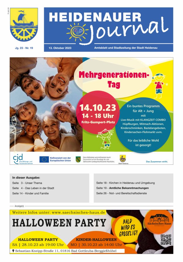 Heidenauer Journal - Amtsblatt und Stadtzeitung der Stadt Heidenau Titelblatt 19/2023