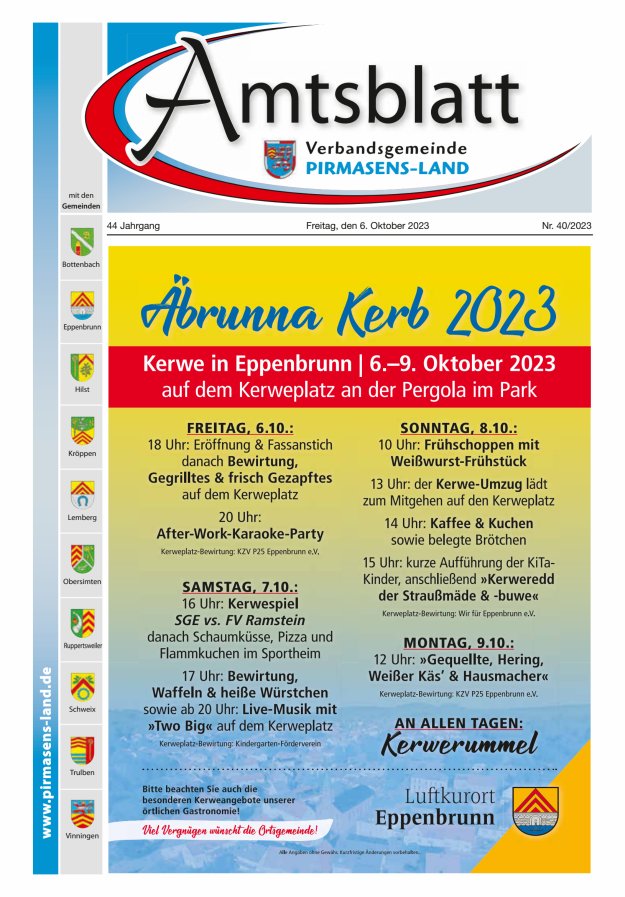 Amtsblatt VG Pirmasens-Land Titelblatt 40/2023