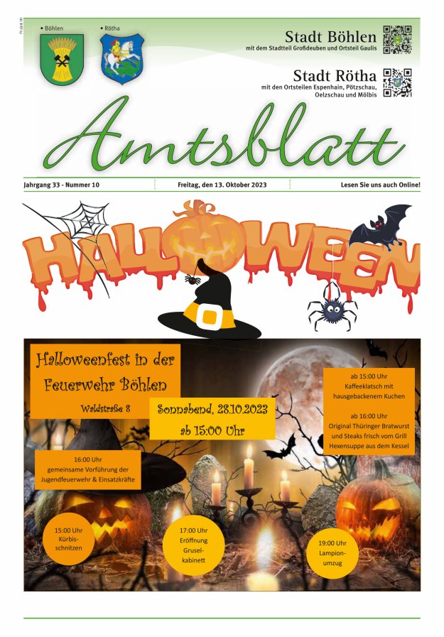 Amtsblatt der Stadt Böhlen Titelblatt 10/2023