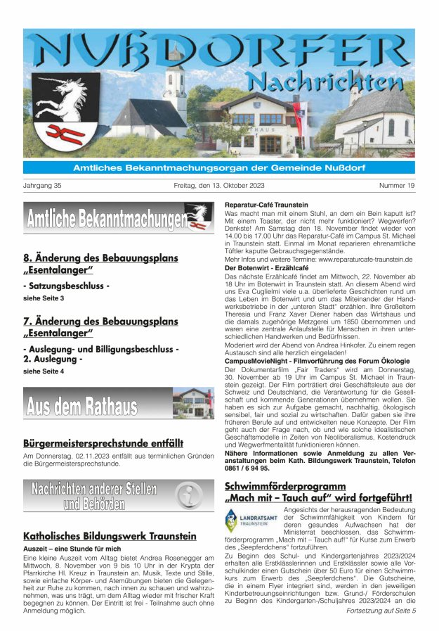 Nußdorfer Nachrichten Titelblatt 19/2023