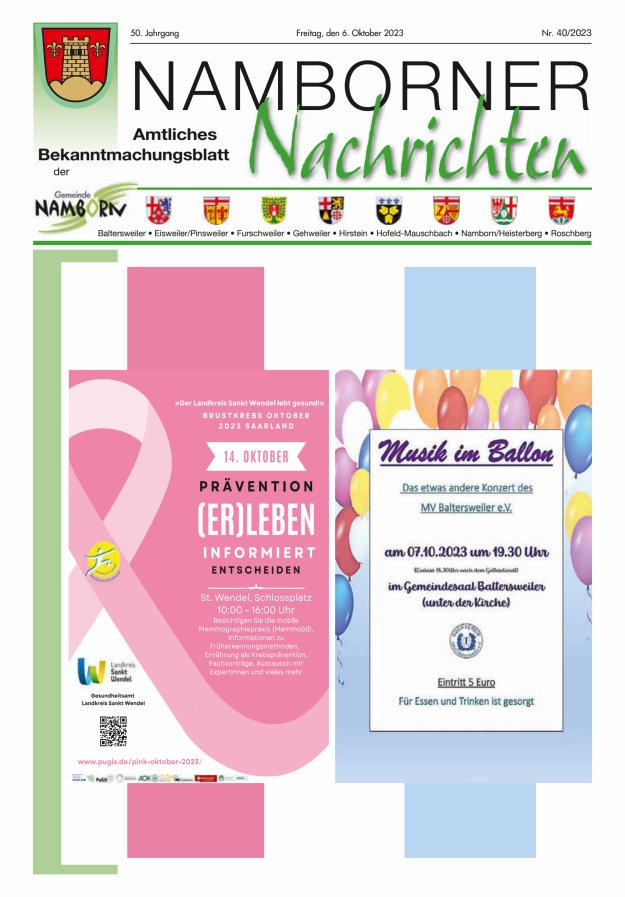 Namborner Nachrichten Titelblatt 40/2023