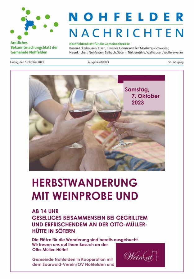 Nohfelder Nachrichten Titelblatt 40/2023