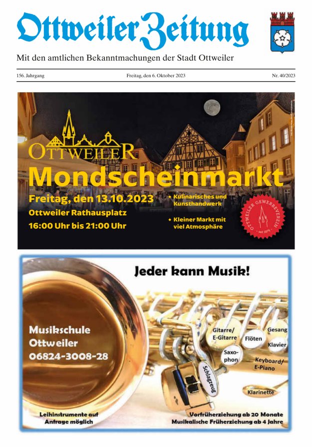 Ottweiler Zeitung Titelblatt 40/2023