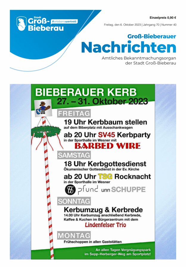 Groß-Bieberauer Nachrichten Titelblatt 40/2023