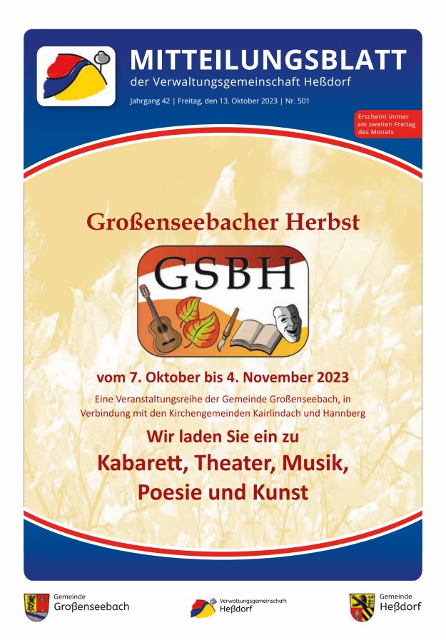 Mitteilungsblatt der Verwaltungsgemeinschaft Heßdorf Titelblatt 501/2023