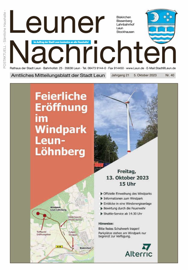 Leuner Nachrichten Titelblatt 40/2023