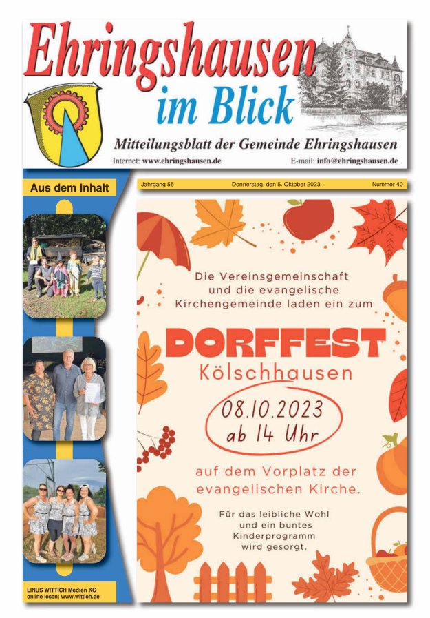Mitteilungsblatt der Gemeinde Ehringshausen Titelblatt 40/2023