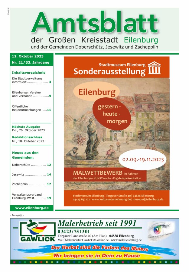 Muldespiegel und Amtsblatt der Großen Kreisstadt Eilenburg und der Gemeinden Titelblatt 21/2023