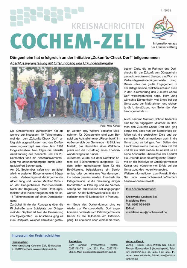 Kreisnachrichten Cochem-Zell Titelblatt 41/2023