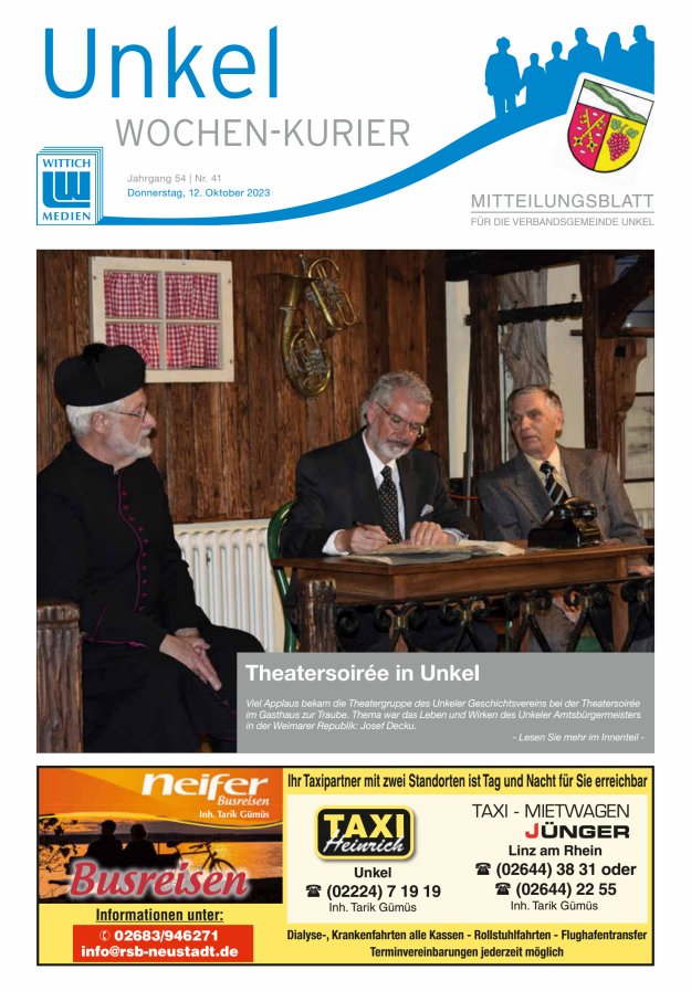 Wochen-Kurier Verbandsgemeinde Unkel Titelblatt 41/2023