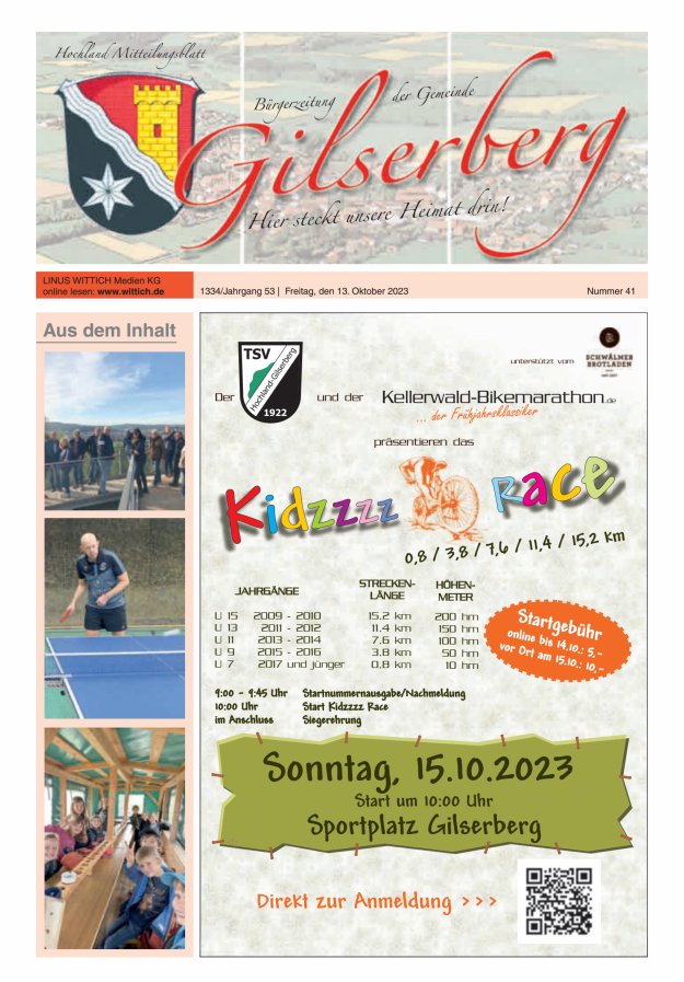 Hochland Mitteilungsblatt Gilserberg Titelblatt 41/2023