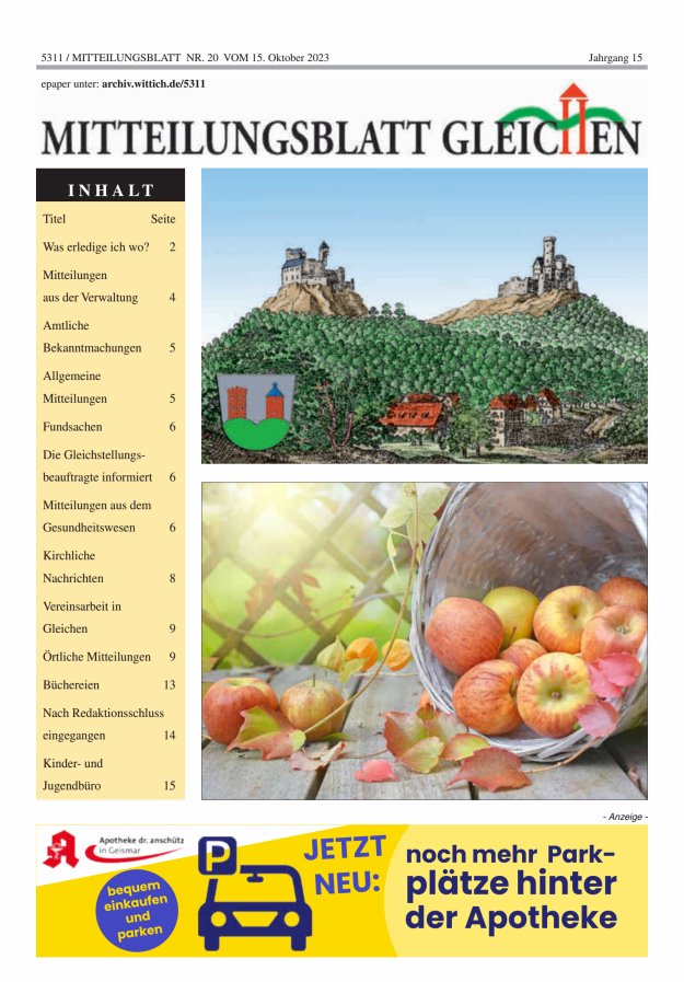Mitteilungsblatt Gleichen Titelblatt 20/2023