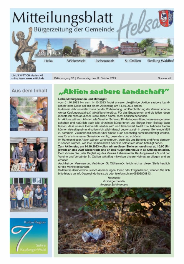 Mitteilungsblatt Helsa Titelblatt 41/2023