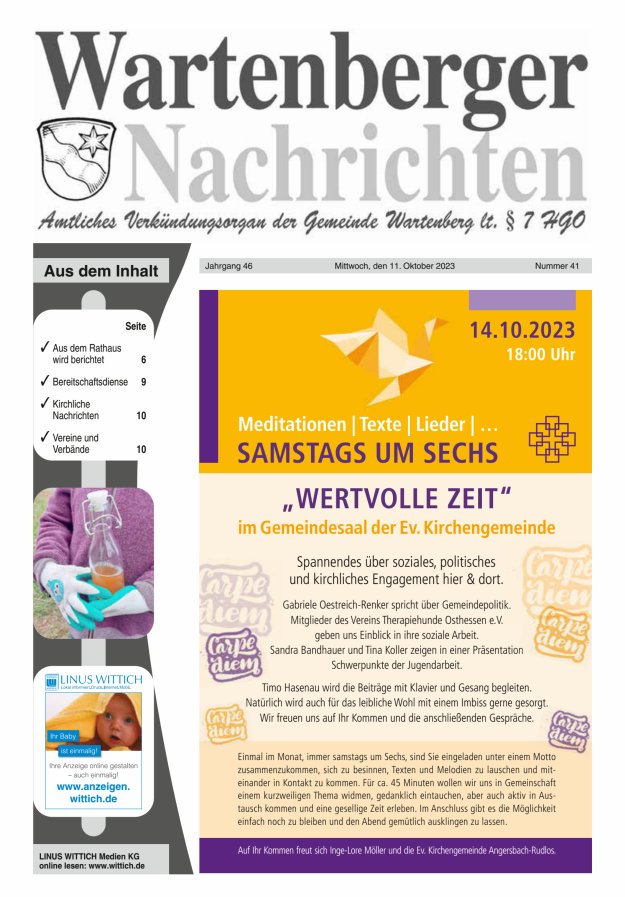 Wartenberger Nachrichten Titelblatt 41/2023