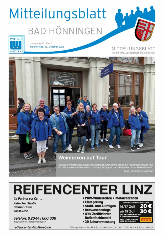 Mitteilungsblatt für den Bereich der Verbandsgemeinde Bad Hönningen Titelblatt 41/2023