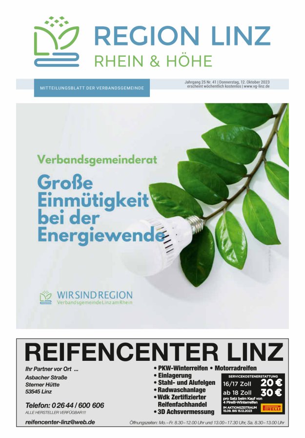 Unsere Verbandsgemeinde Linz am Rhein Titelblatt 41/2023
