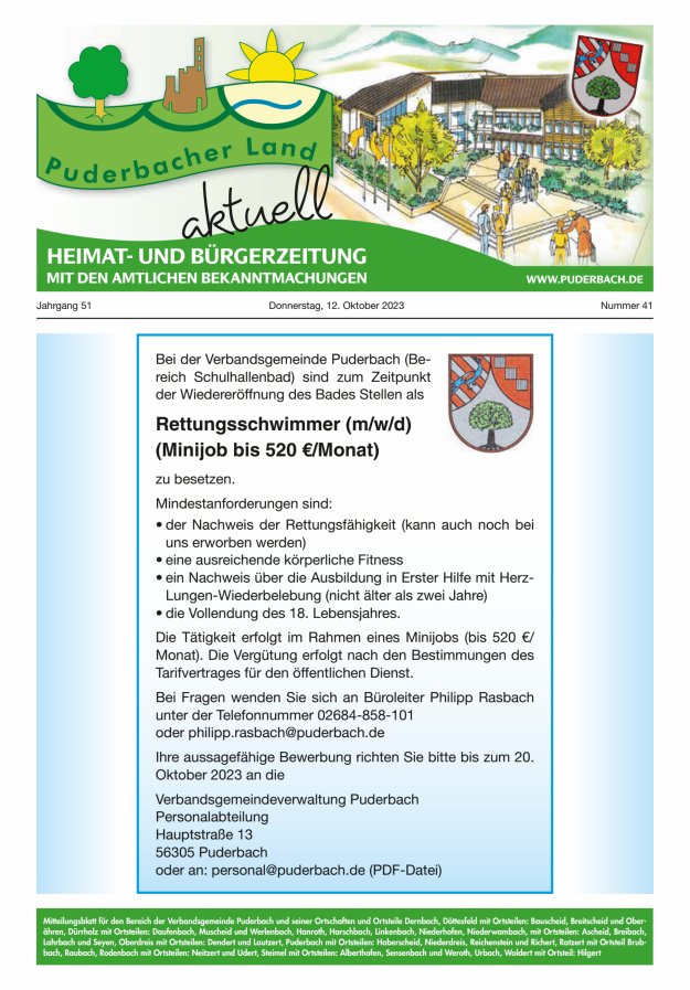 Puderbacher Land aktuell Titelblatt 41/2023