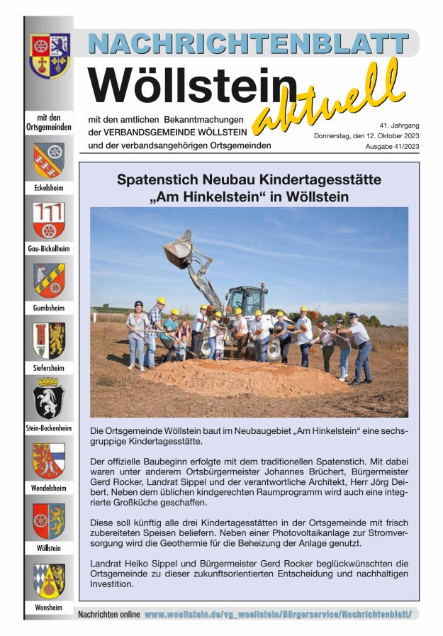 Nachrichtenblatt Wöllstein aktuell Titelblatt 41/2023