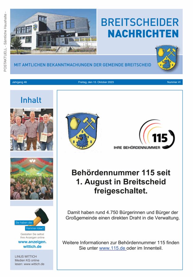 Breitscheider Nachrichten Titelblatt 41/2023
