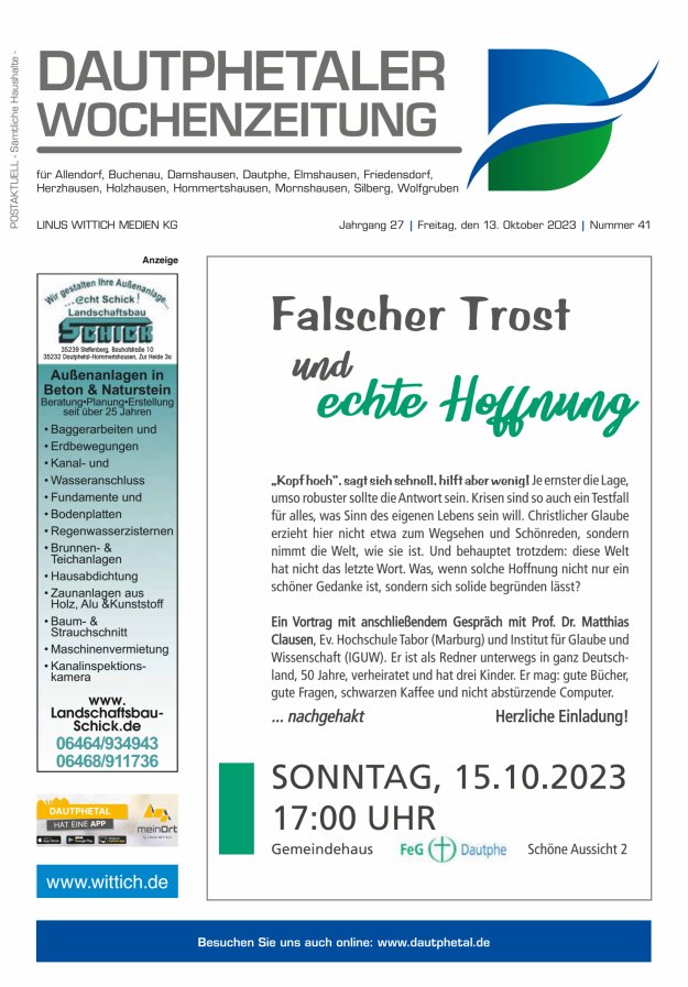 Dautphetaler Wochenzeitung Titelblatt 41/2023