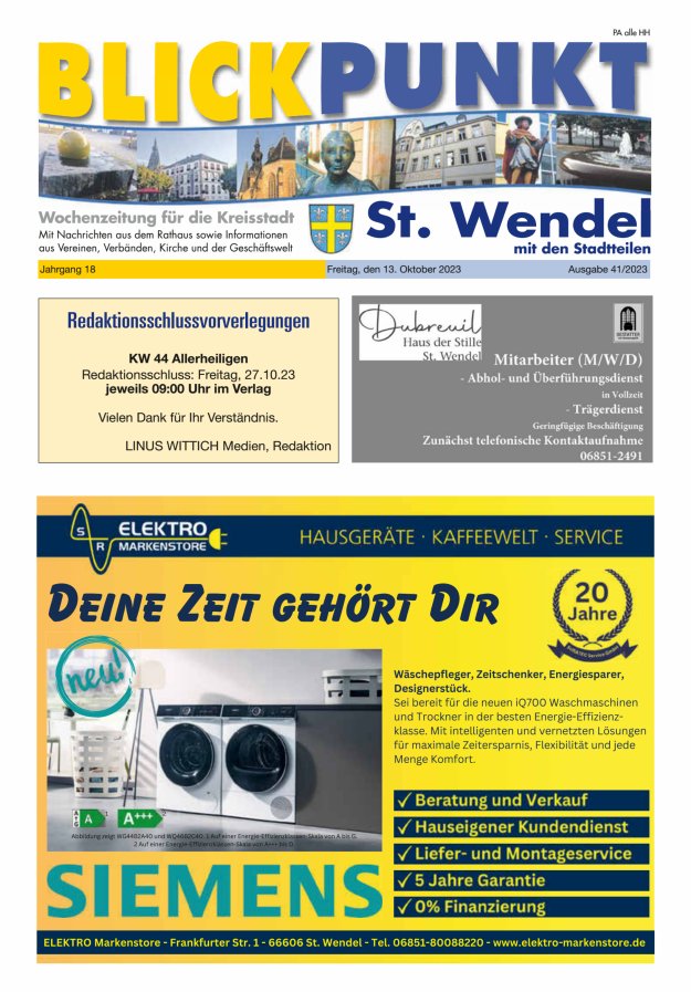Blickpunkt St Wendel Titelblatt 41/2023