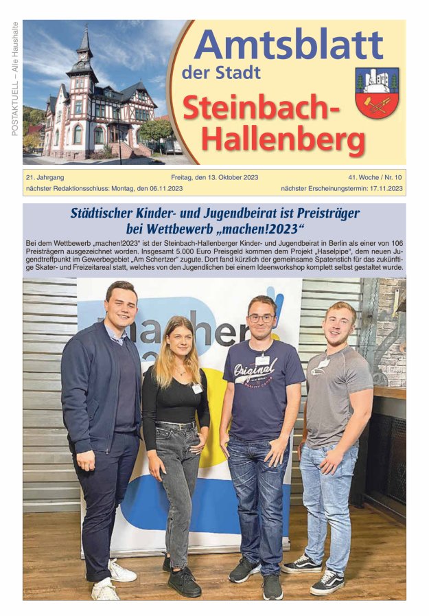 Amtsblatt der Stadt Steinbach-Hallenberg Titelblatt 10/2023