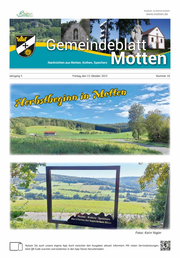 Gemeindeblatt Motten Nachrichten aus Motten Kothen Speicherz Titelblatt 10/2023