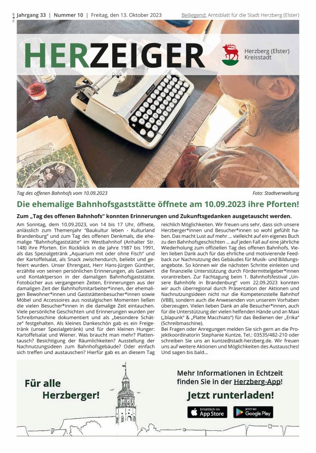 Amtsblatt für die Stadt Herzberg (Elster) mit Bekanntmachungen der Stadt  Titelblatt 10/2023